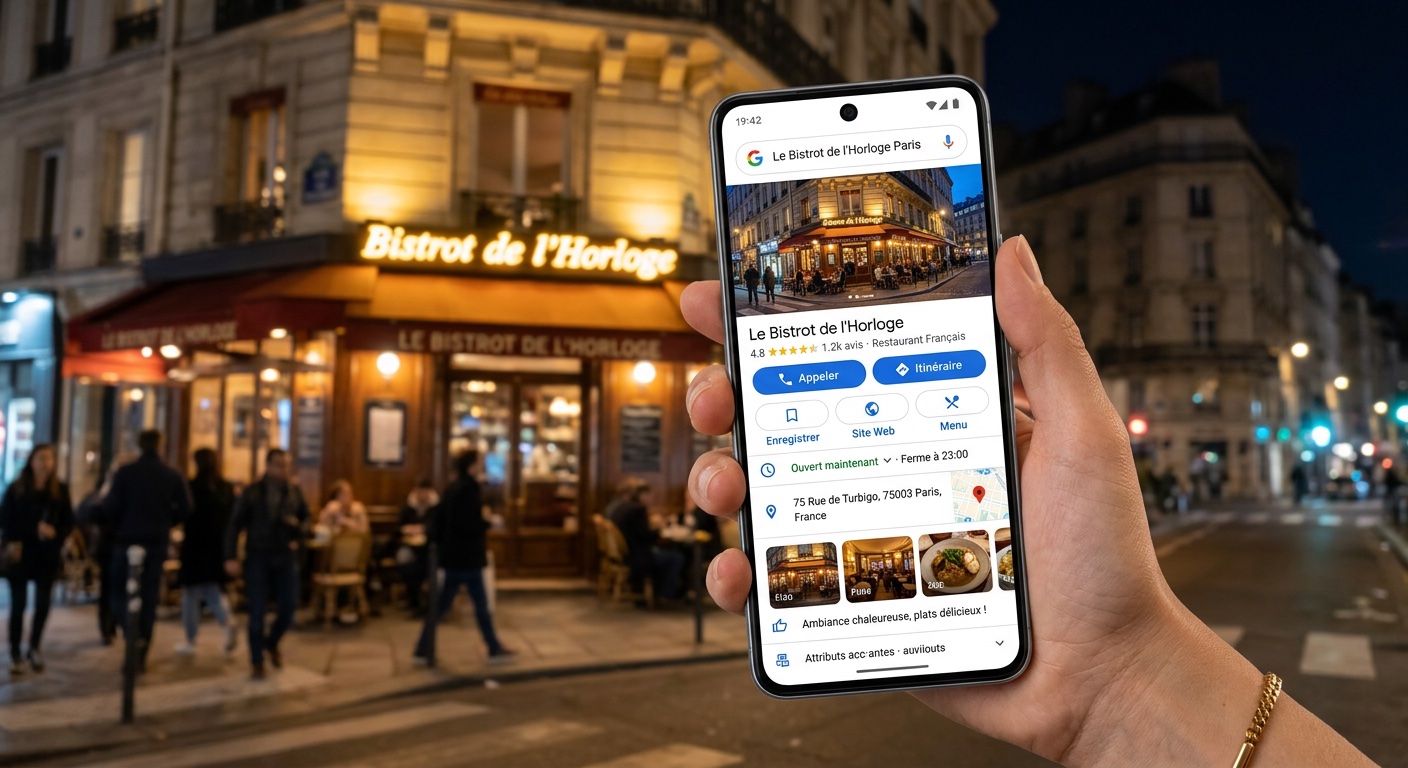 Fiche Google optimisée pour un restaurant avec appels et itinéraire